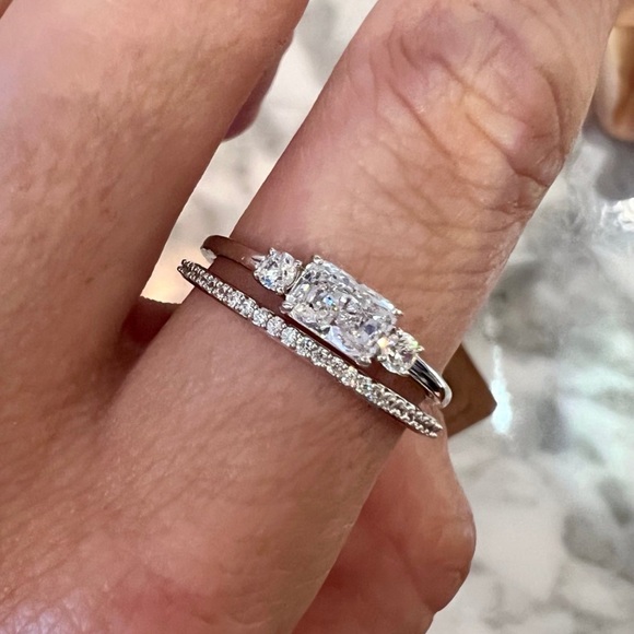 Swarovski Ring Set 2 Rings Silver White Rhodium Unique Cut/Eternity Band - Picture 9 of 14